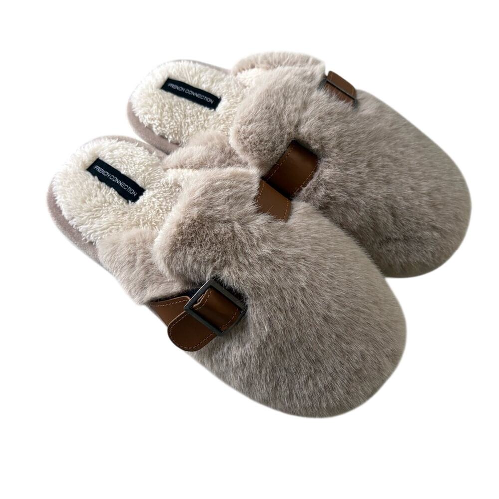 NWT French Connection women's faux fur slippers size XL 10.5-11